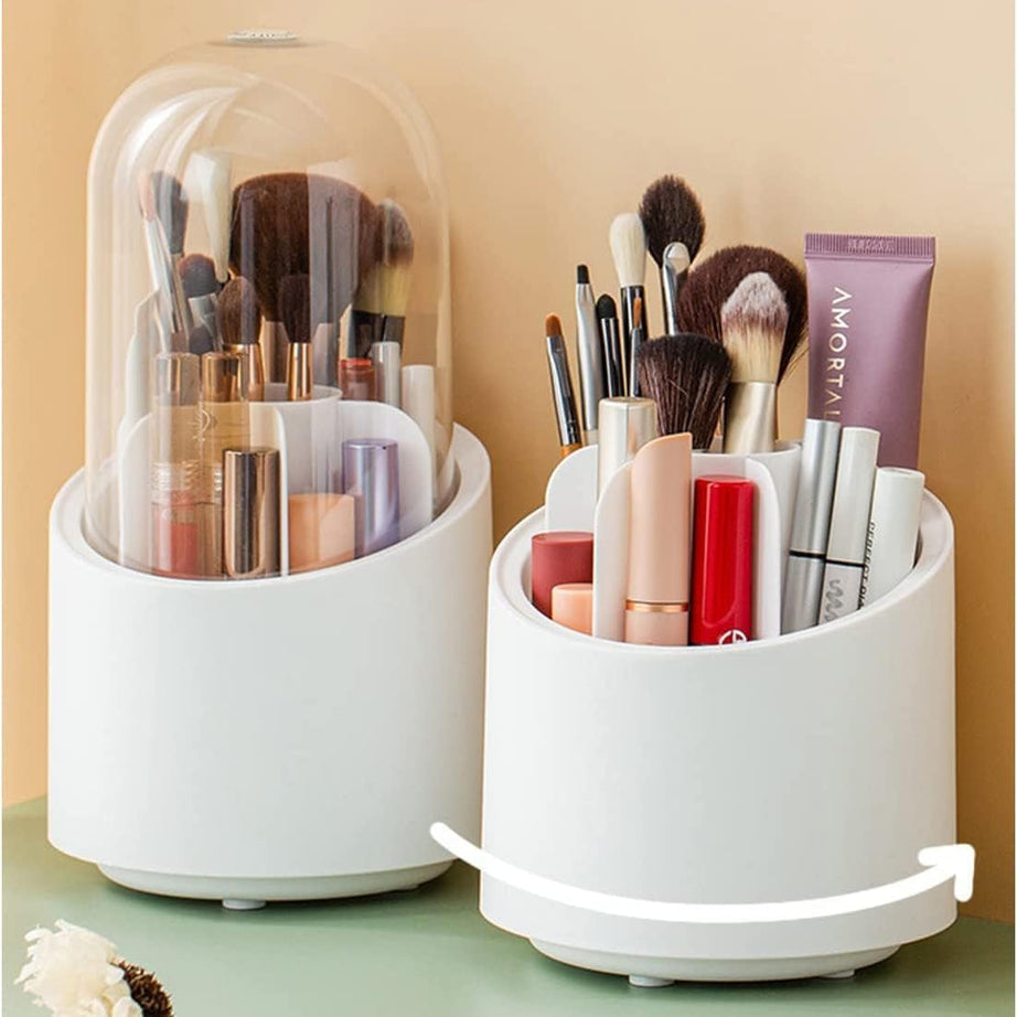 360°Rotating Makeup Brushes Organizer with Lid Cosmetic Brush